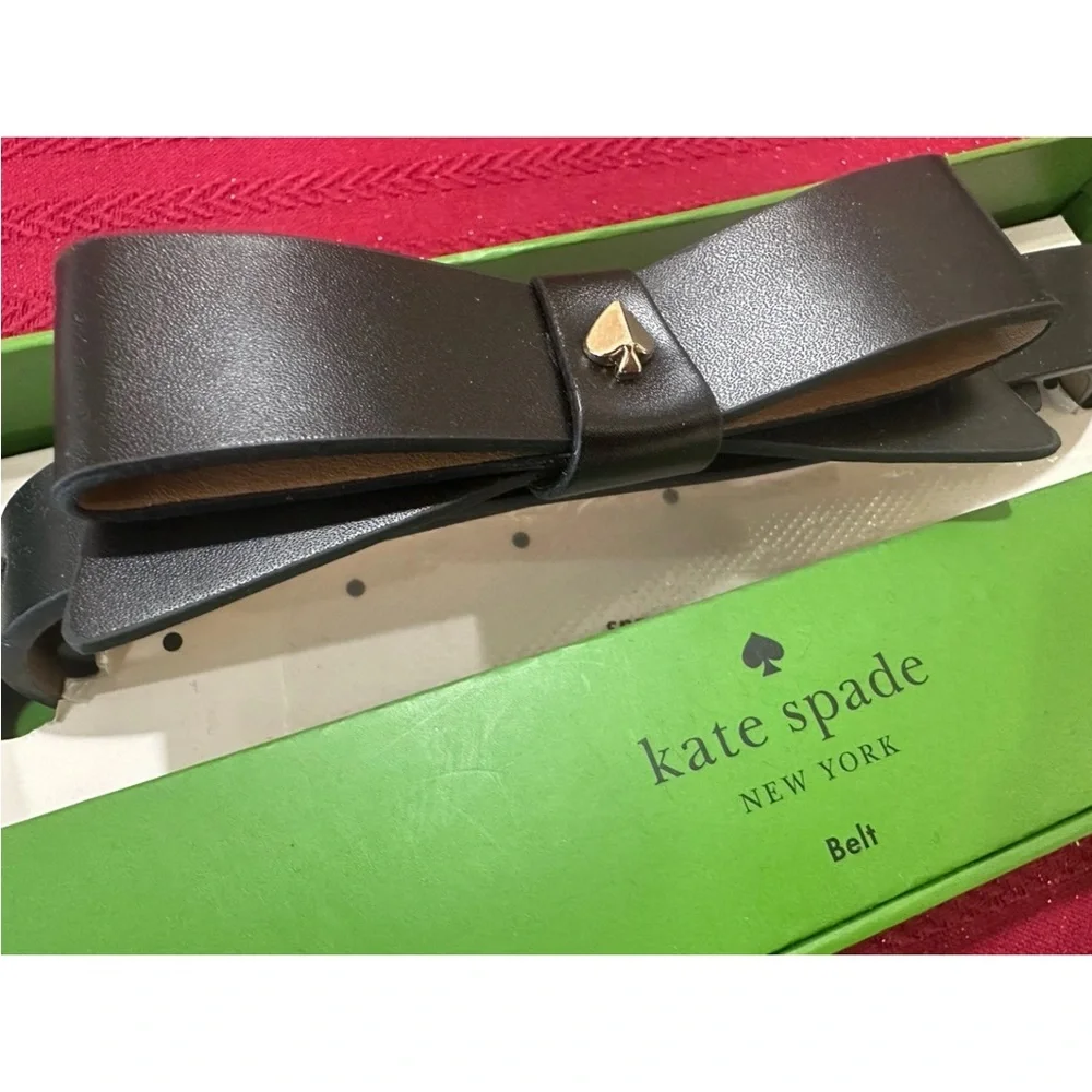 KATE SPADE NEW YORK bow belt with spade Logo Leather black Size S/M New